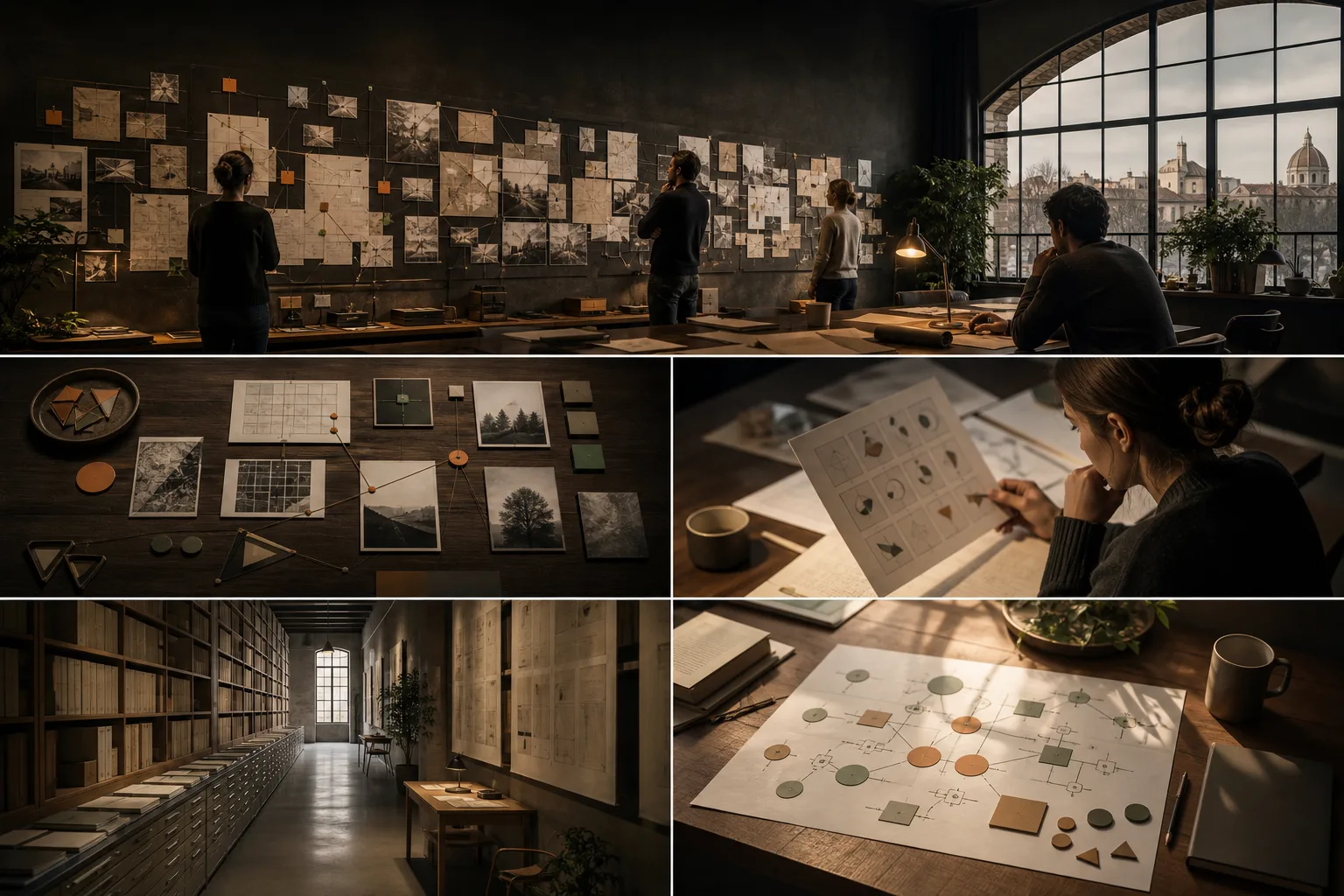 Analyst comparing visual patterns on paper at a desk